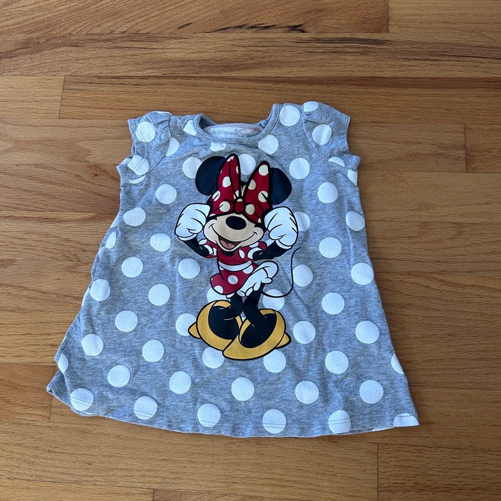 Disney Grey Polka Dot Sleeveless Minnie Dress with Red Bow Accent